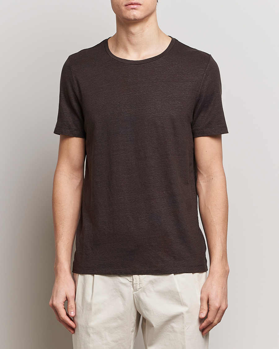 Herr | Kläder | Oscar Jacobson | Kyran Linen T-Shirt Brown