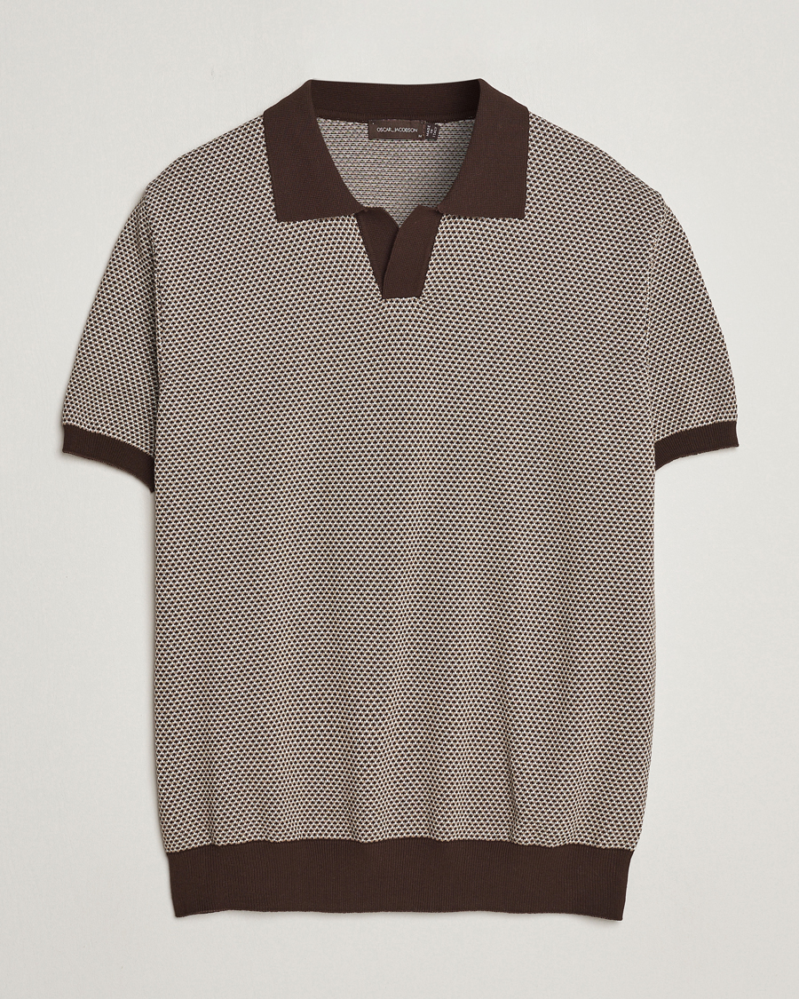 Herr | Pikéer | Oscar Jacobson | Dalius Structured Cotton Polo Brown