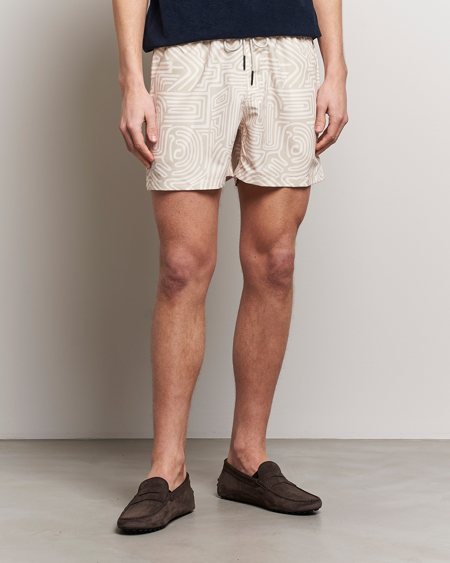 Herr | Badbyxor | OAS | Printed Swimshorts Cream Golconda