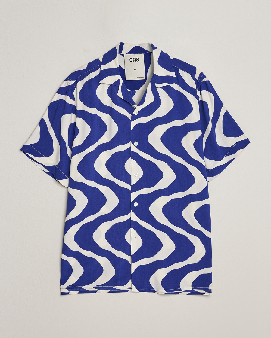 Herr | Skjortor | OAS | Viscose Resort Short Sleeve Shirt Blue Rippling