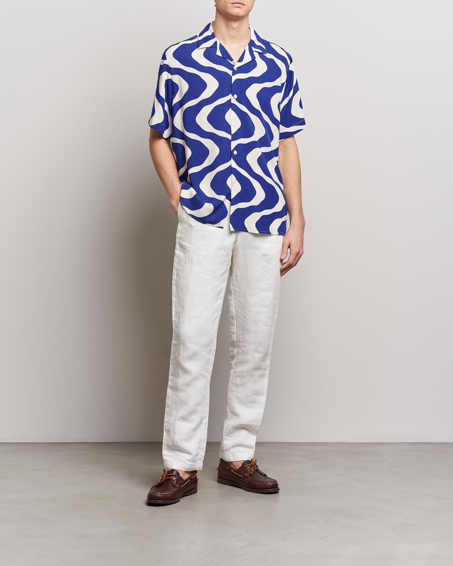 Herr | Skjortor | OAS | Viscose Resort Short Sleeve Shirt Blue Rippling
