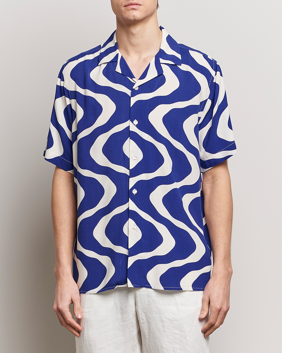 Herr | Kläder | OAS | Viscose Resort Short Sleeve Shirt Blue Rippling