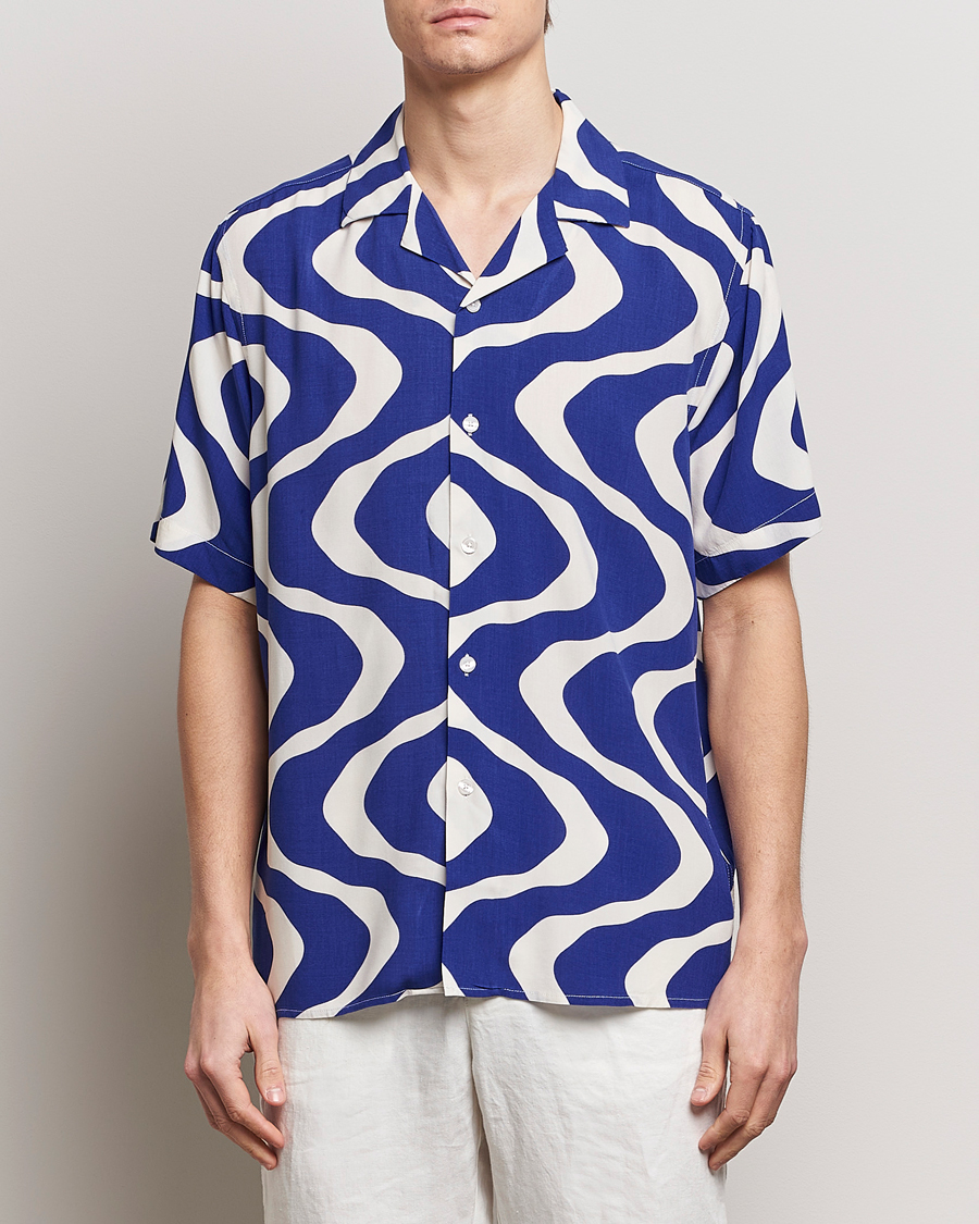 Herr | Skjortor | OAS | Viscose Resort Short Sleeve Shirt Blue Rippling