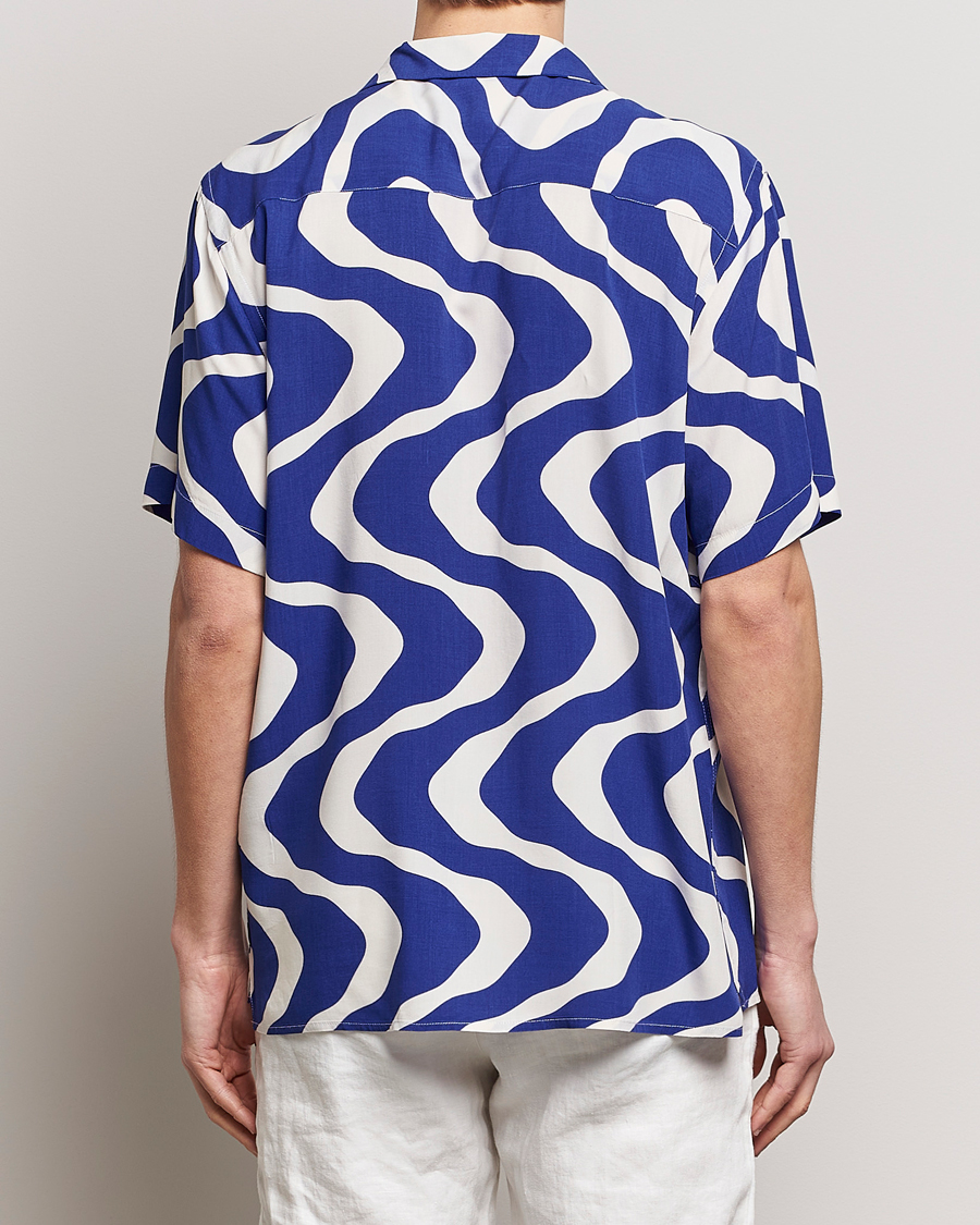 Herr | Skjortor | OAS | Viscose Resort Short Sleeve Shirt Blue Rippling