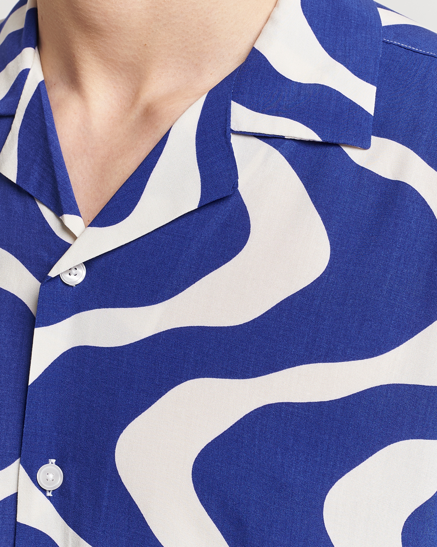 Herr | Skjortor | OAS | Viscose Resort Short Sleeve Shirt Blue Rippling