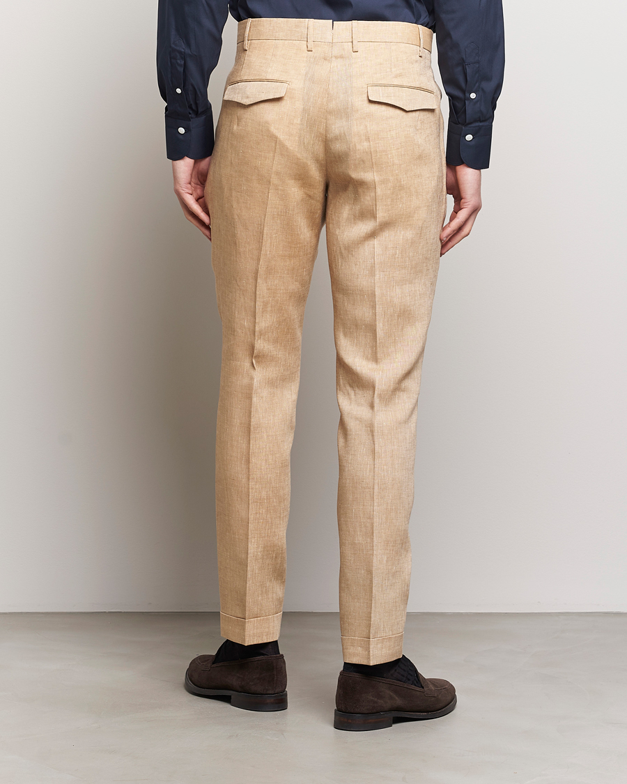 Herr | Byxor | PT01 | Slim Fit Pleated Linen Trousers Light Beige