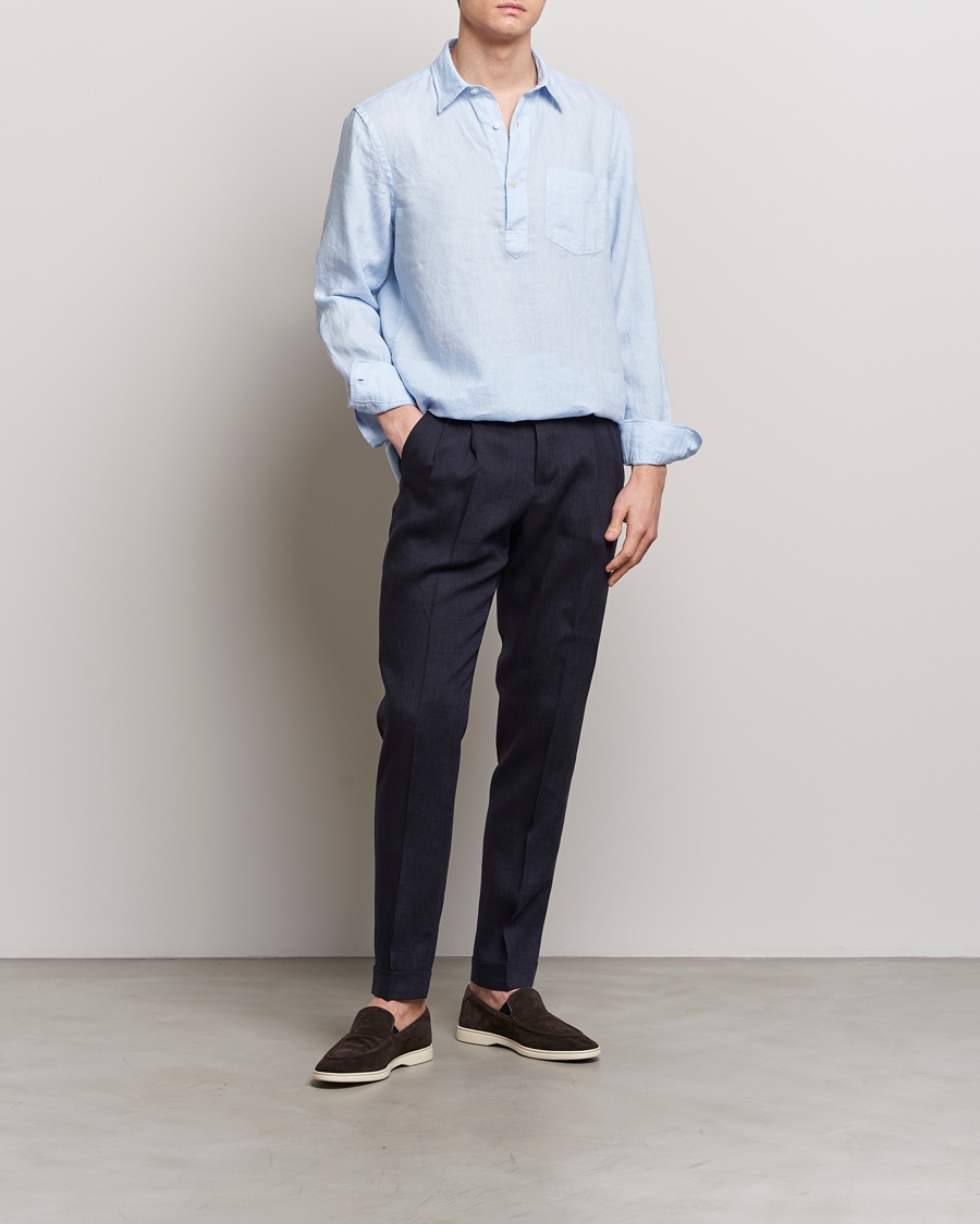 Herr | Byxor | PT01 | Slim Fit Pleated Linen Trousers Navy