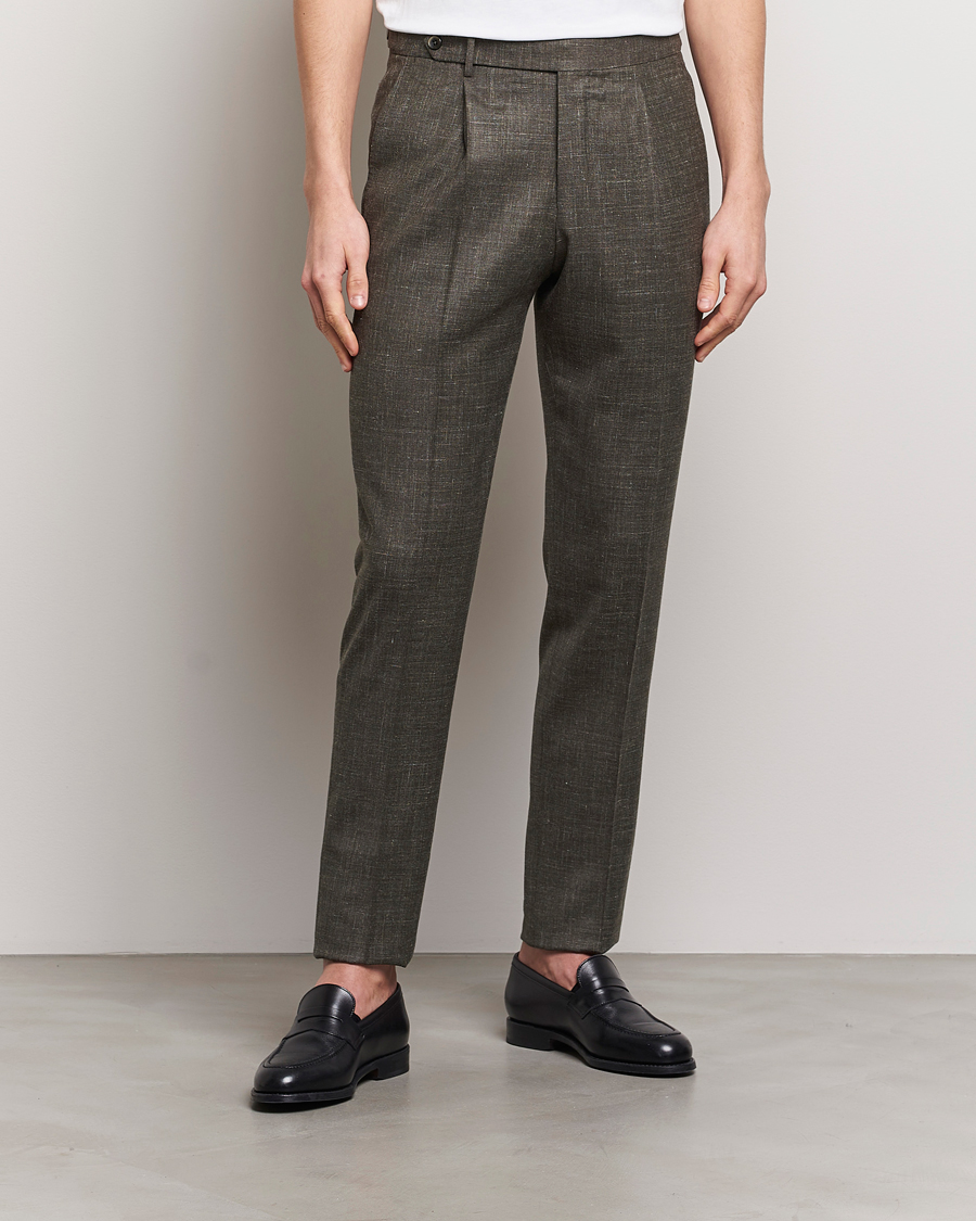Herr | PT01 | PT01 | Gentleman Fit Wool/Silk Trousers Dark Brown
