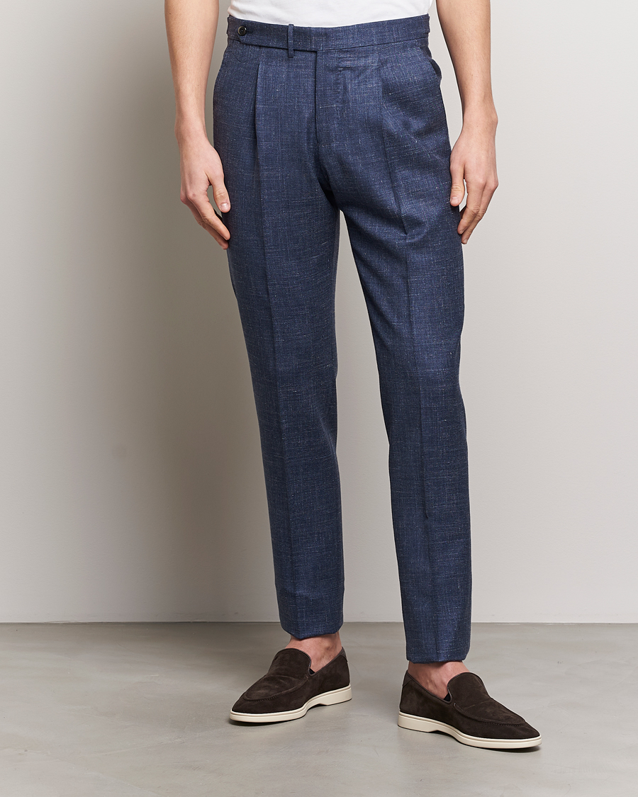 Herr | Italian Department | PT01 | Gentleman Fit Wool/Silk Trousers Navy