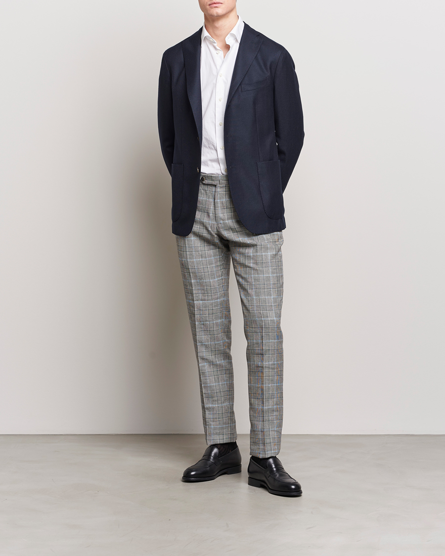 Herr | Byxor | PT01 | Slim Fit Glencheck Trousers Grey/Blue