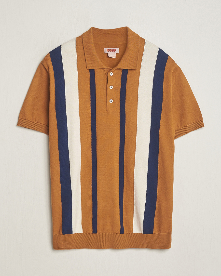Herr | Pikéer | Baracuta | Stripe Knitted Short Sleeve Polo Pumpkin Spice