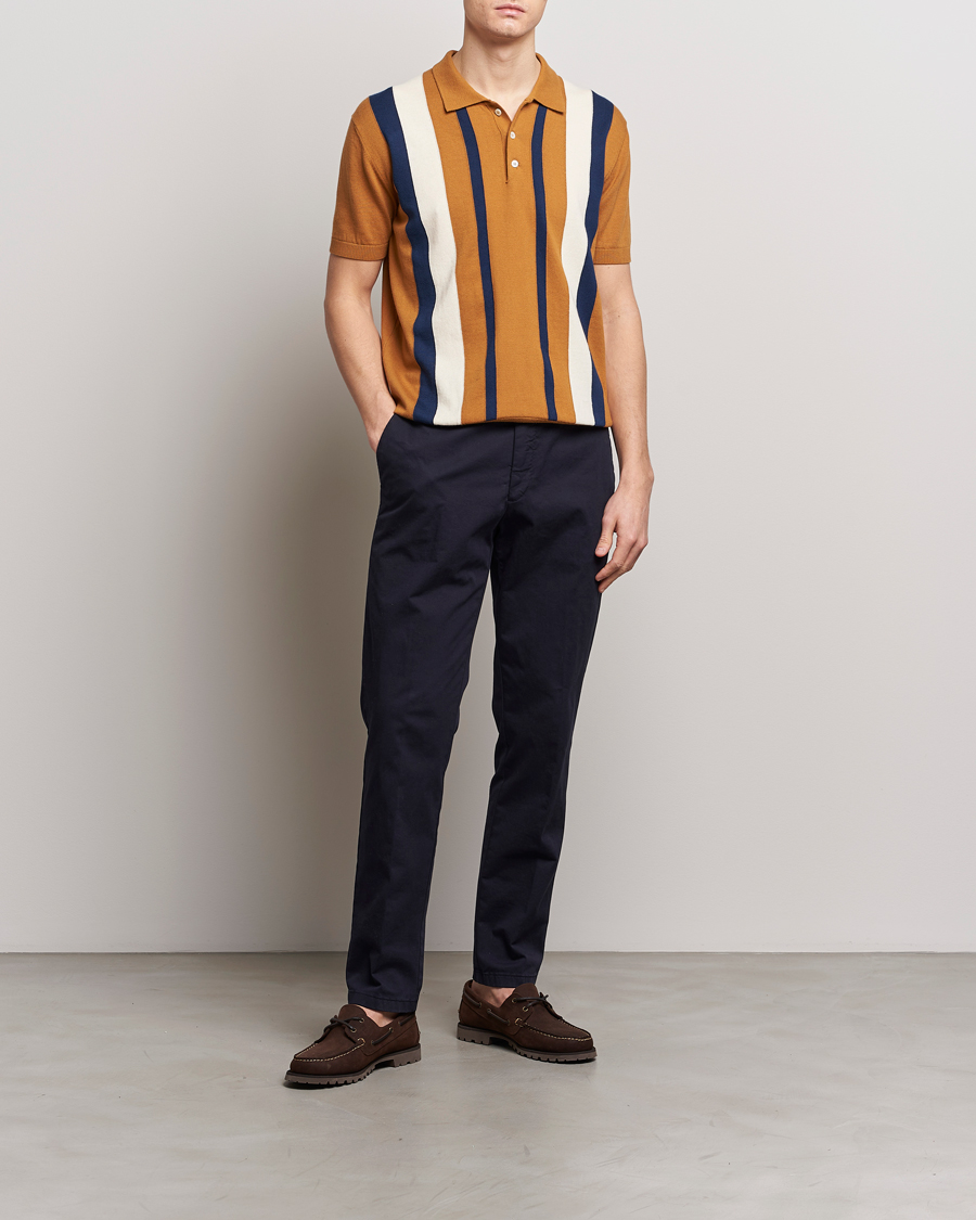 Herr | Pikéer | Baracuta | Stripe Knitted Short Sleeve Polo Pumpkin Spice