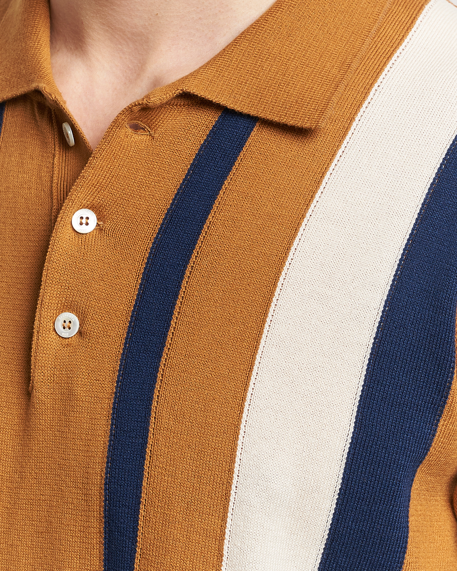 Herr | Pikéer | Baracuta | Stripe Knitted Short Sleeve Polo Pumpkin Spice