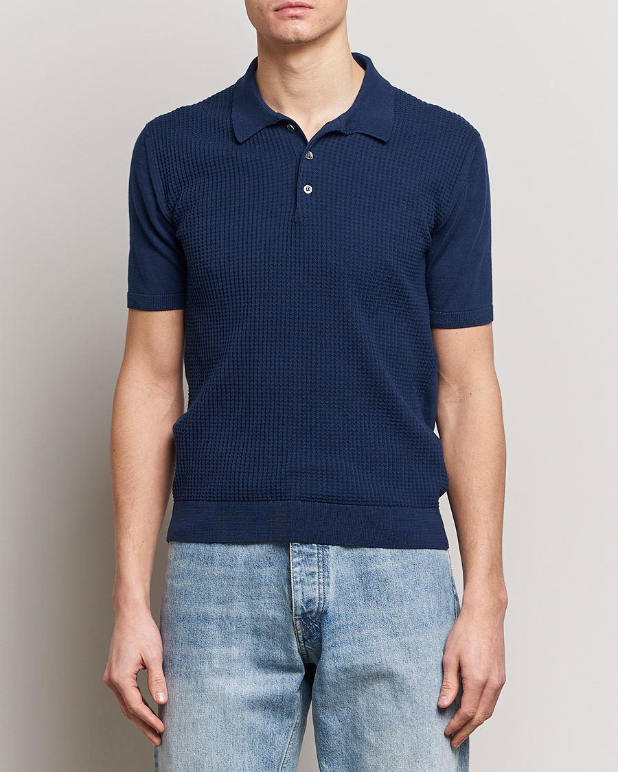 Herr | Pikéer | Baracuta | Waffle Knitted Polo Navy