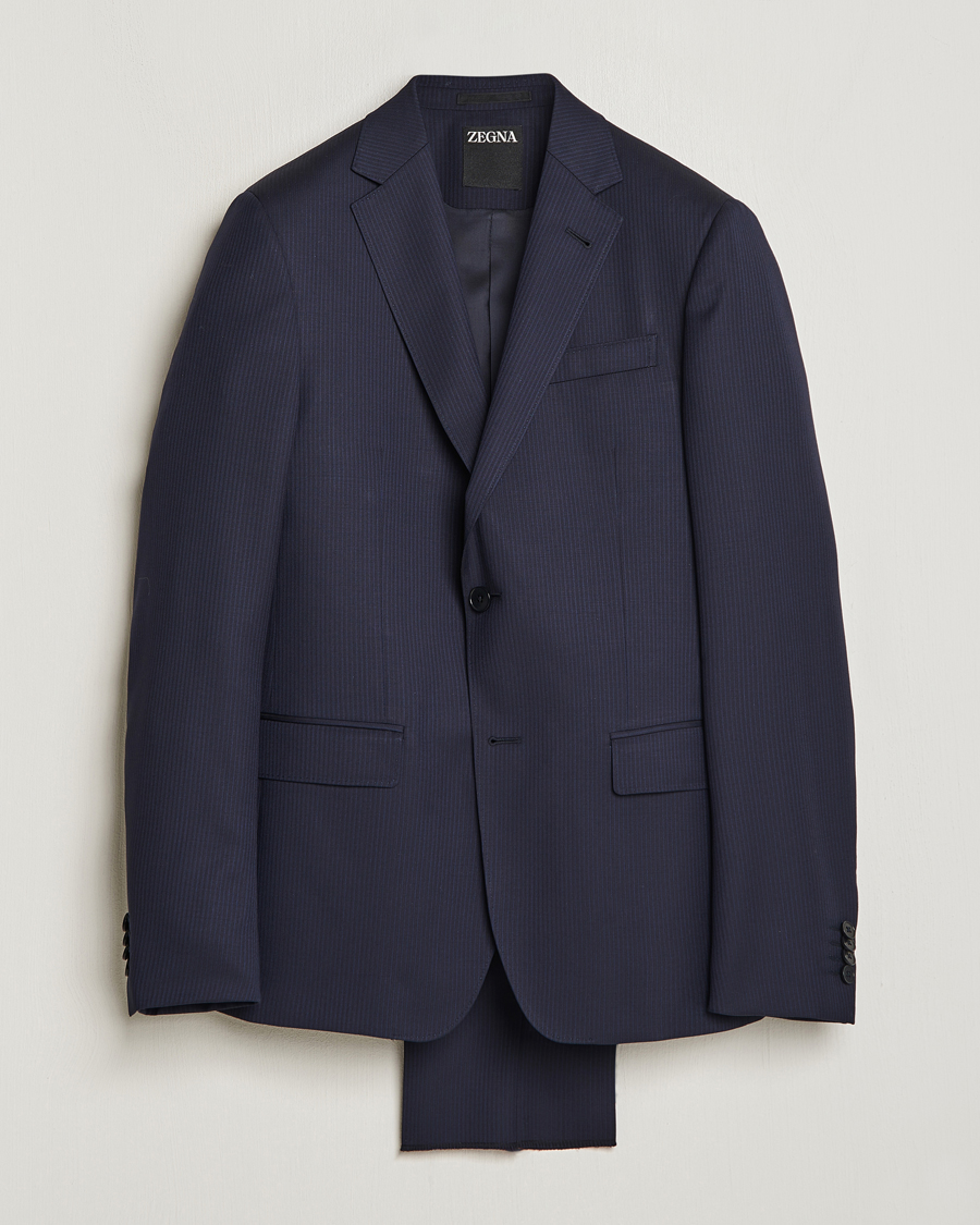 Herr | Kostymer | Zegna | Tailored Wool Striped Suit Navy