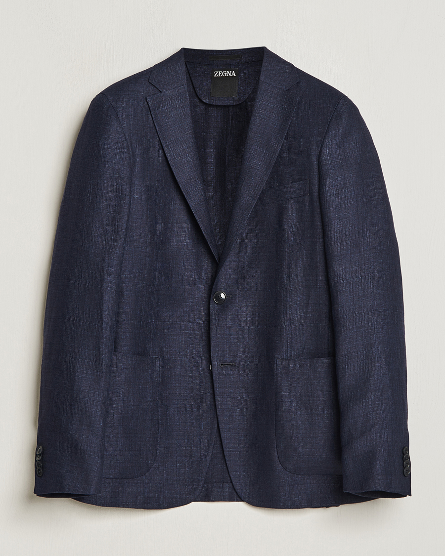 Herr | Kavajer | Zegna | Unconstructed Linen Blend Blazer Navy