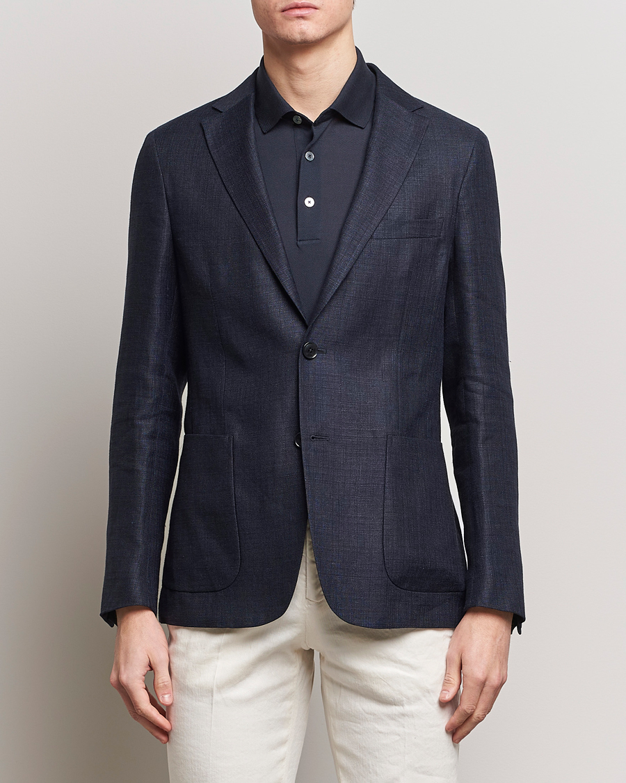 Herr | Kavaj | Zegna | Unconstructed Linen Blend Blazer Navy