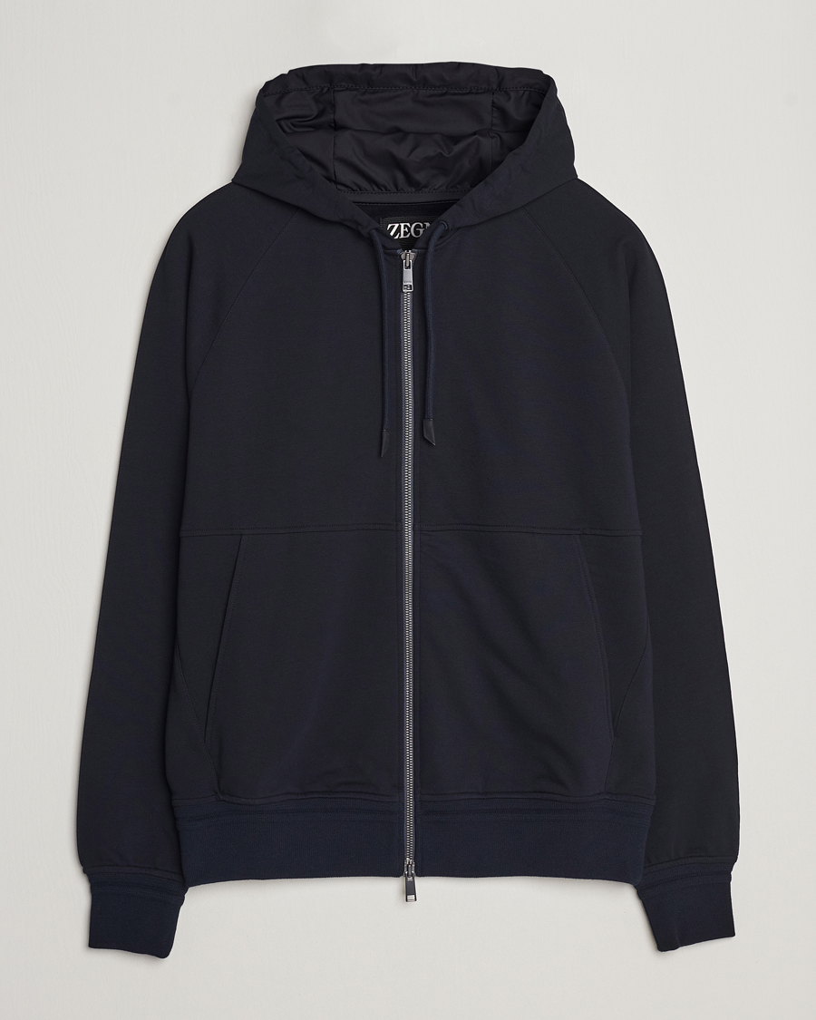 Herr | Tröjor | Zegna | Cotton Stretch Zip Hoodie Navy