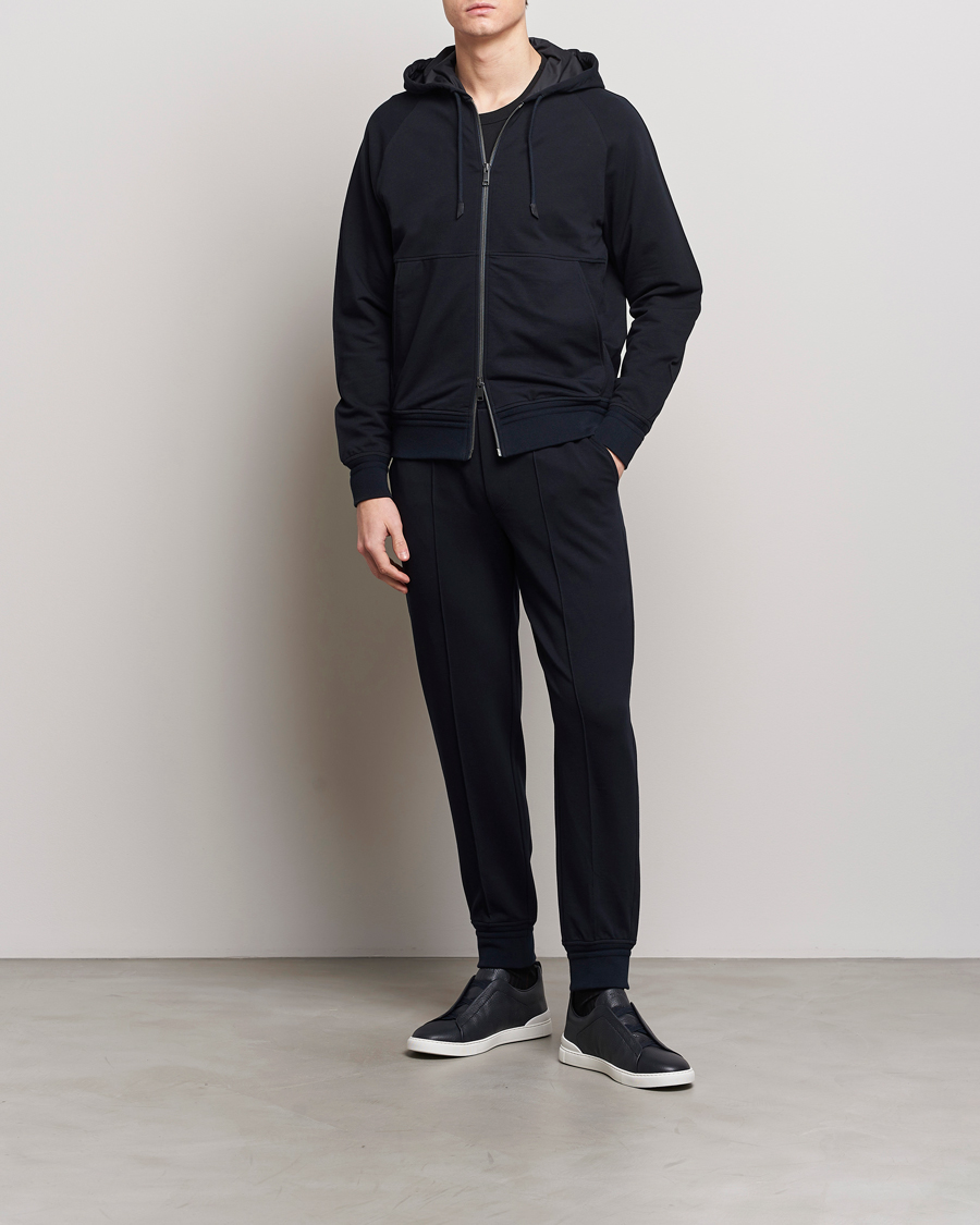 Herr | Tröjor | Zegna | Cotton Stretch Zip Hoodie Navy