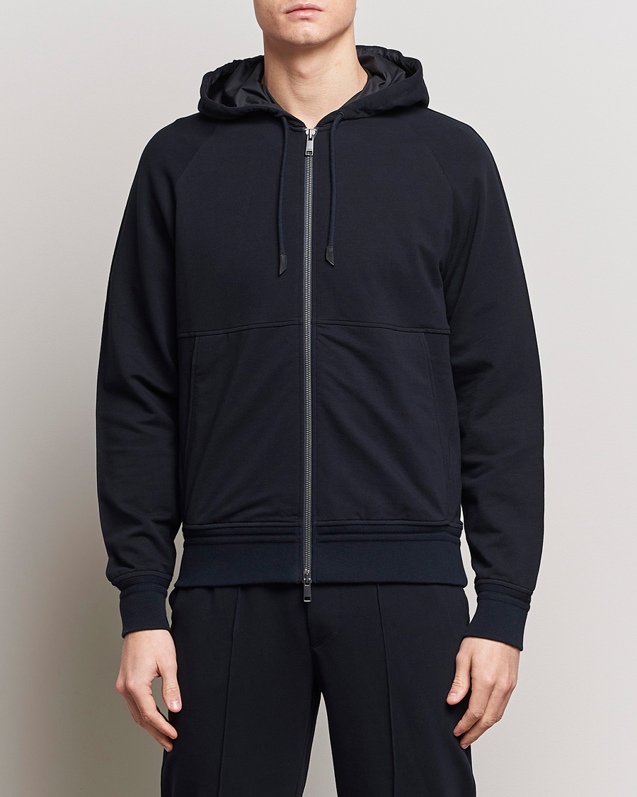 Herr | Tröjor | Zegna | Cotton Stretch Zip Hoodie Navy