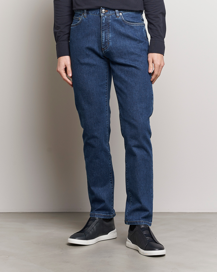 Herr | Blå jeans | Zegna | Slim Fit 5-Pocket Jeans Stone Wash