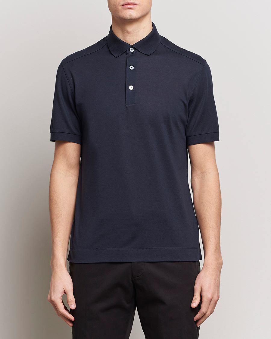 Herr | Quiet Luxury | Zegna | Cotton/Silk Polo Navy