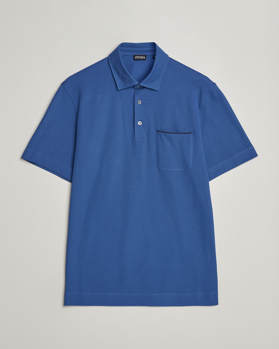 Herr | Pikéer | Zegna | Short Sleeve Pocket Polo Blue