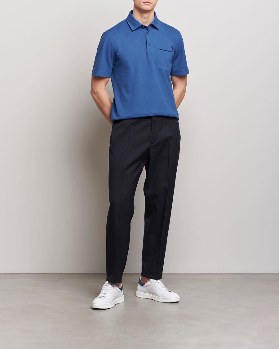 Herr | Pikéer | Zegna | Short Sleeve Pocket Polo Blue