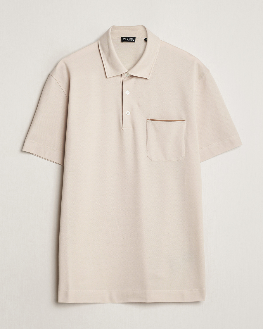 Herr | Pikéer | Zegna | Short Sleeve Pocket Polo Beige