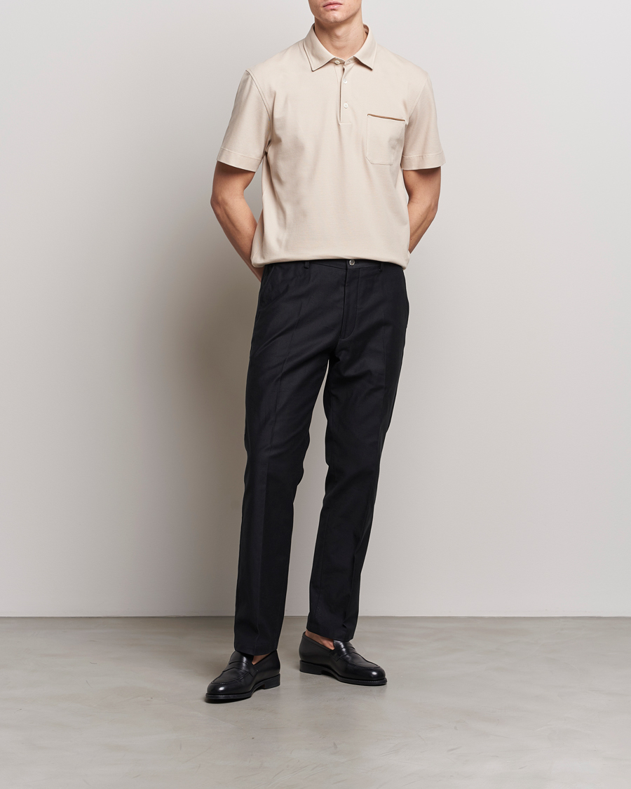 Herr | Pikéer | Zegna | Short Sleeve Pocket Polo Beige