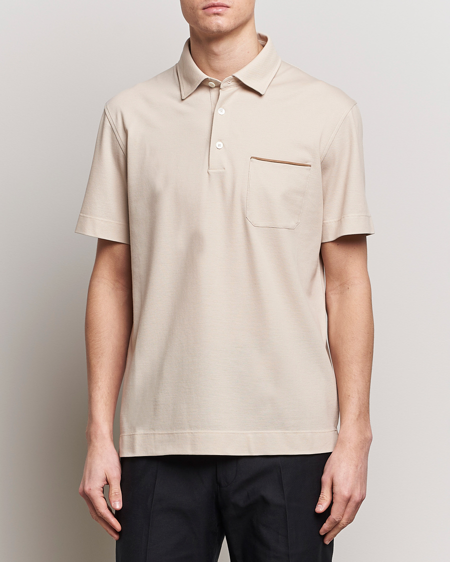 Herr | Quiet Luxury | Zegna | Short Sleeve Pocket Polo Beige