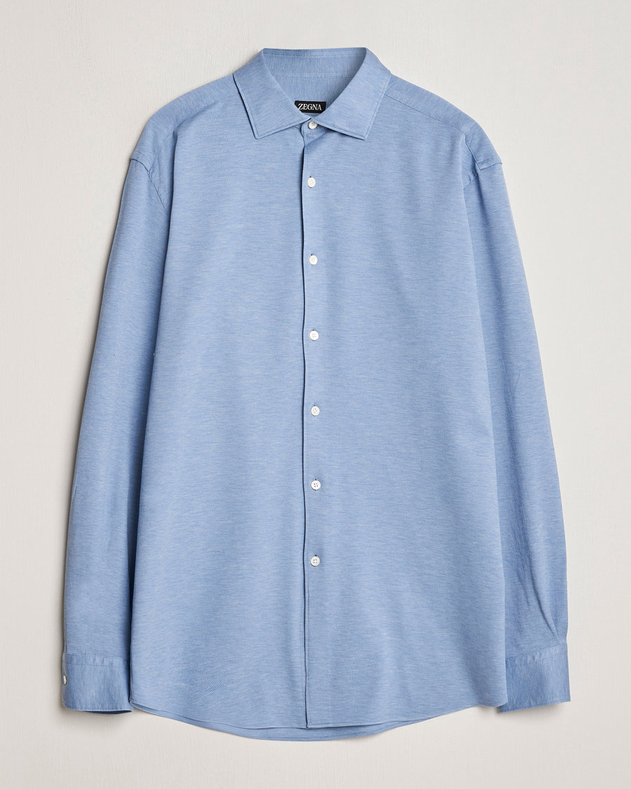 Herr | Skjortor | Zegna | Slim Fit Jersey Piquet Shirt Light Blue