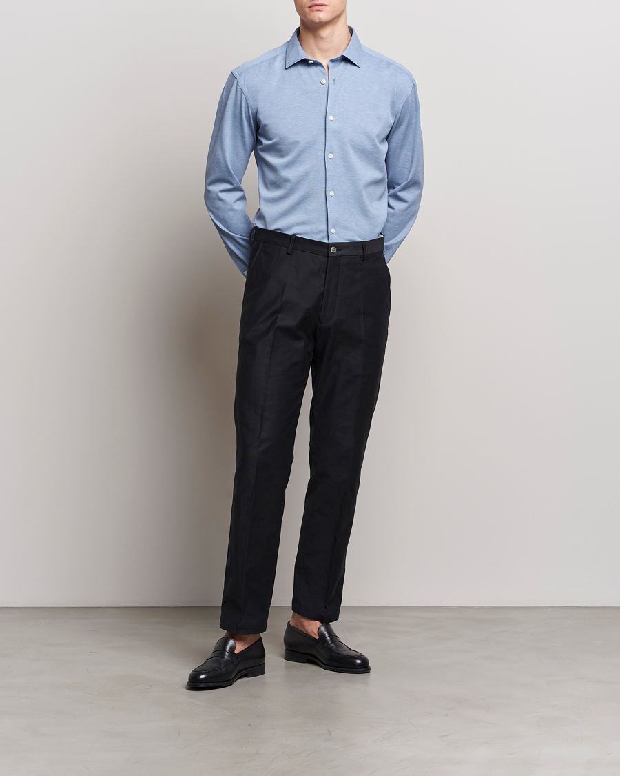 Herr | Skjortor | Zegna | Slim Fit Jersey Piquet Shirt Light Blue
