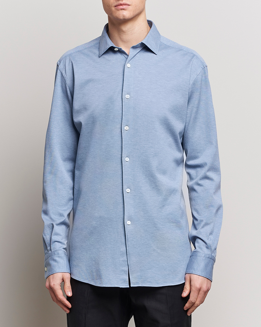 Herr | Avdelningar | Zegna | Slim Fit Jersey Piquet Shirt Light Blue