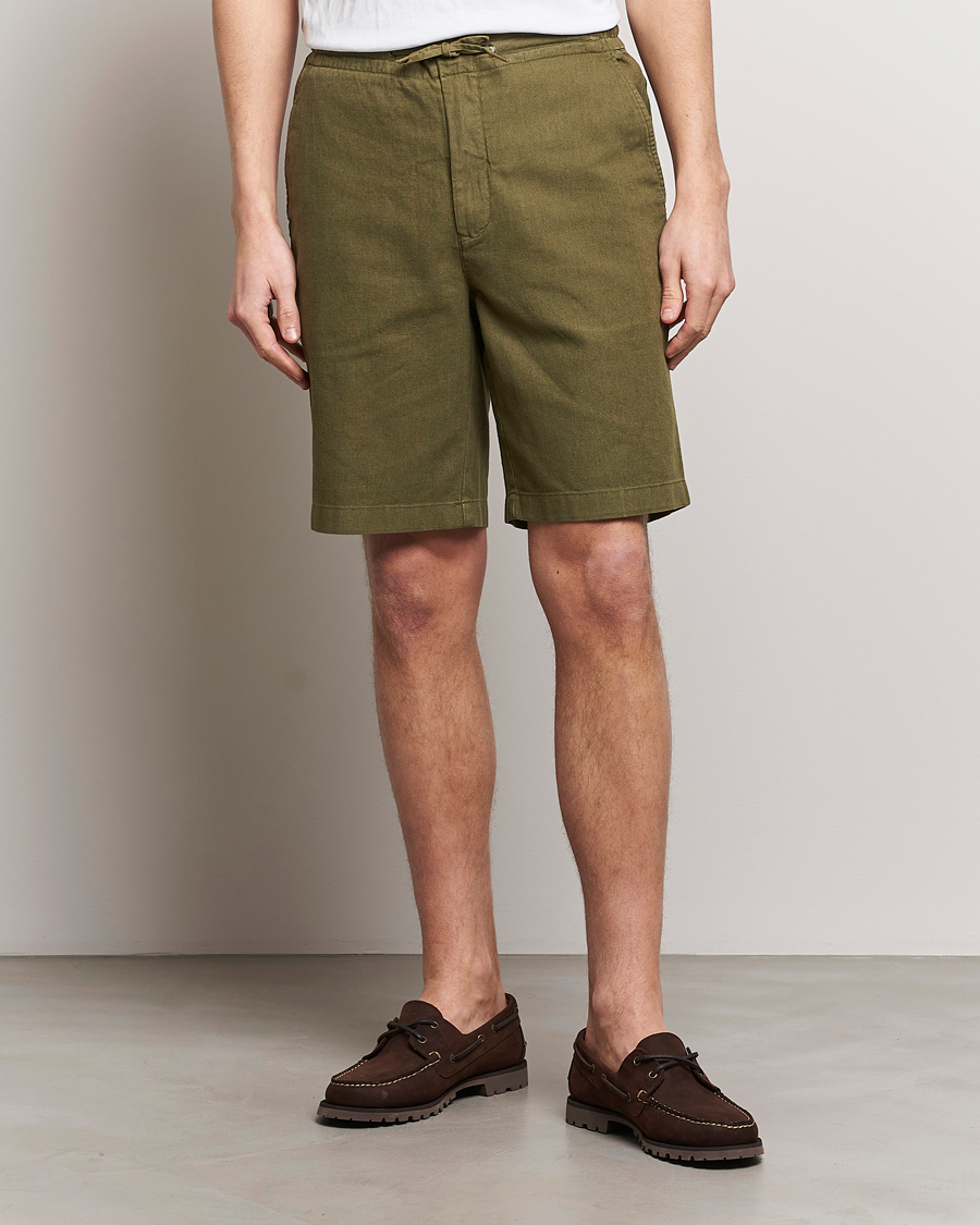 Herr | Best of British | Barbour Lifestyle | Linen/Cotton Drawstring Shorts Military Green