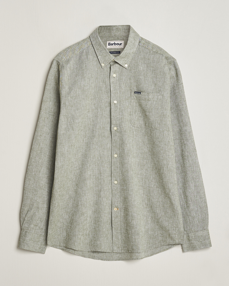 Herr | Skjortor | Barbour Lifestyle | Nelson Linen/Cotton Shirt Bleached Olive