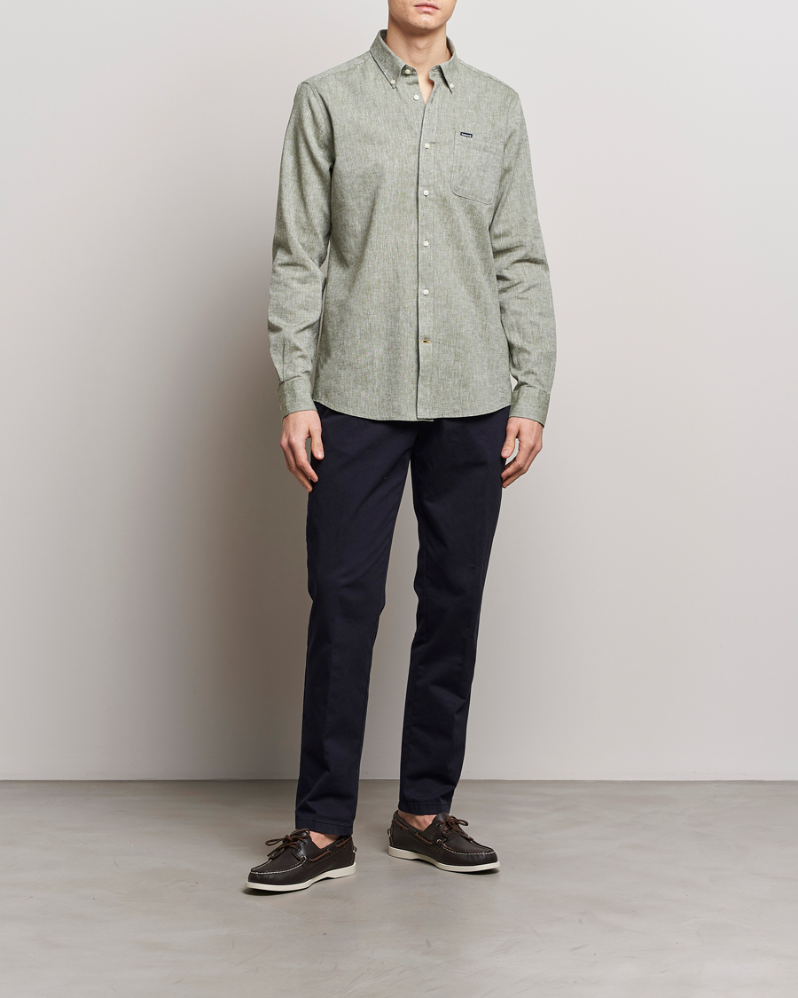 Herr | Skjortor | Barbour Lifestyle | Nelson Linen/Cotton Shirt Bleached Olive