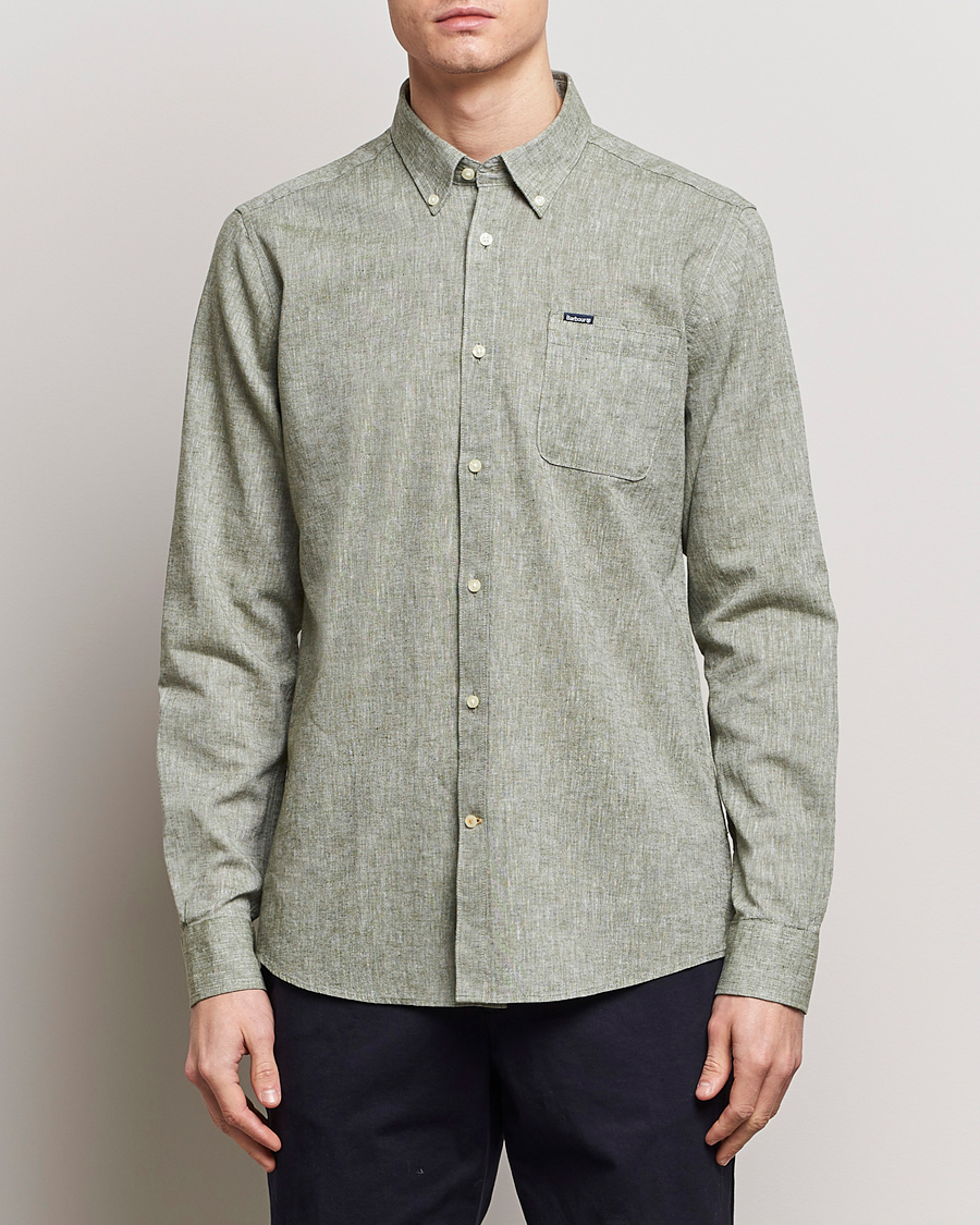 Herr | Linneskjortor | Barbour Lifestyle | Nelson Linen/Cotton Button Down Shirt Bleached Olive