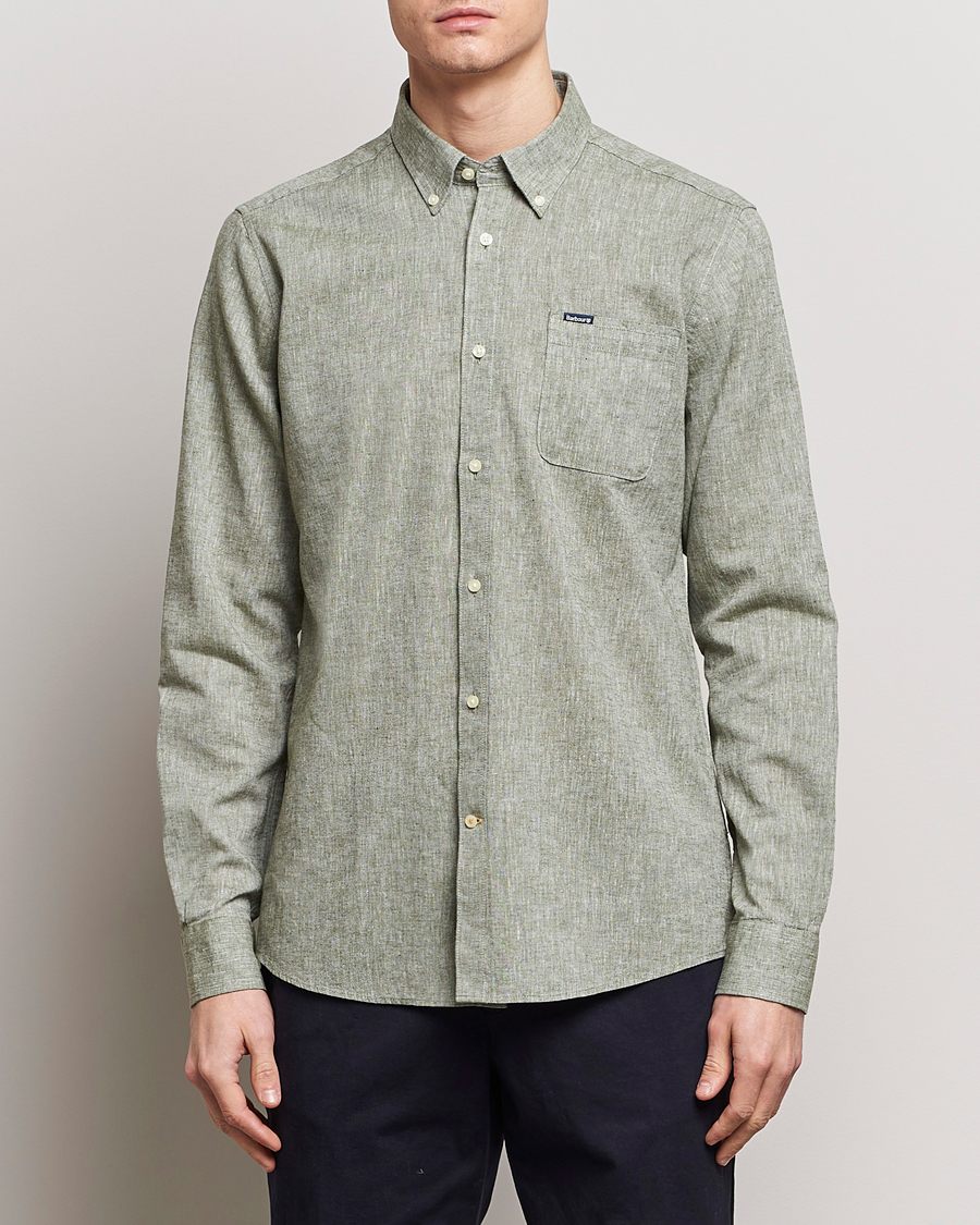 Herr | Skjortor | Barbour Lifestyle | Nelson Linen/Cotton Shirt Bleached Olive