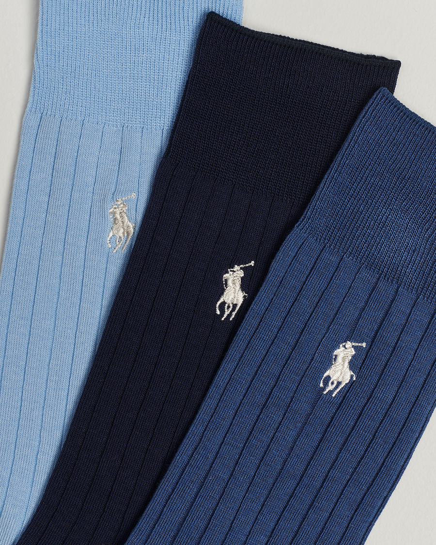 Herr | Strumpor | Polo Ralph Lauren | 3-Pack Egyptian Rib Crew Sock Blue Combo