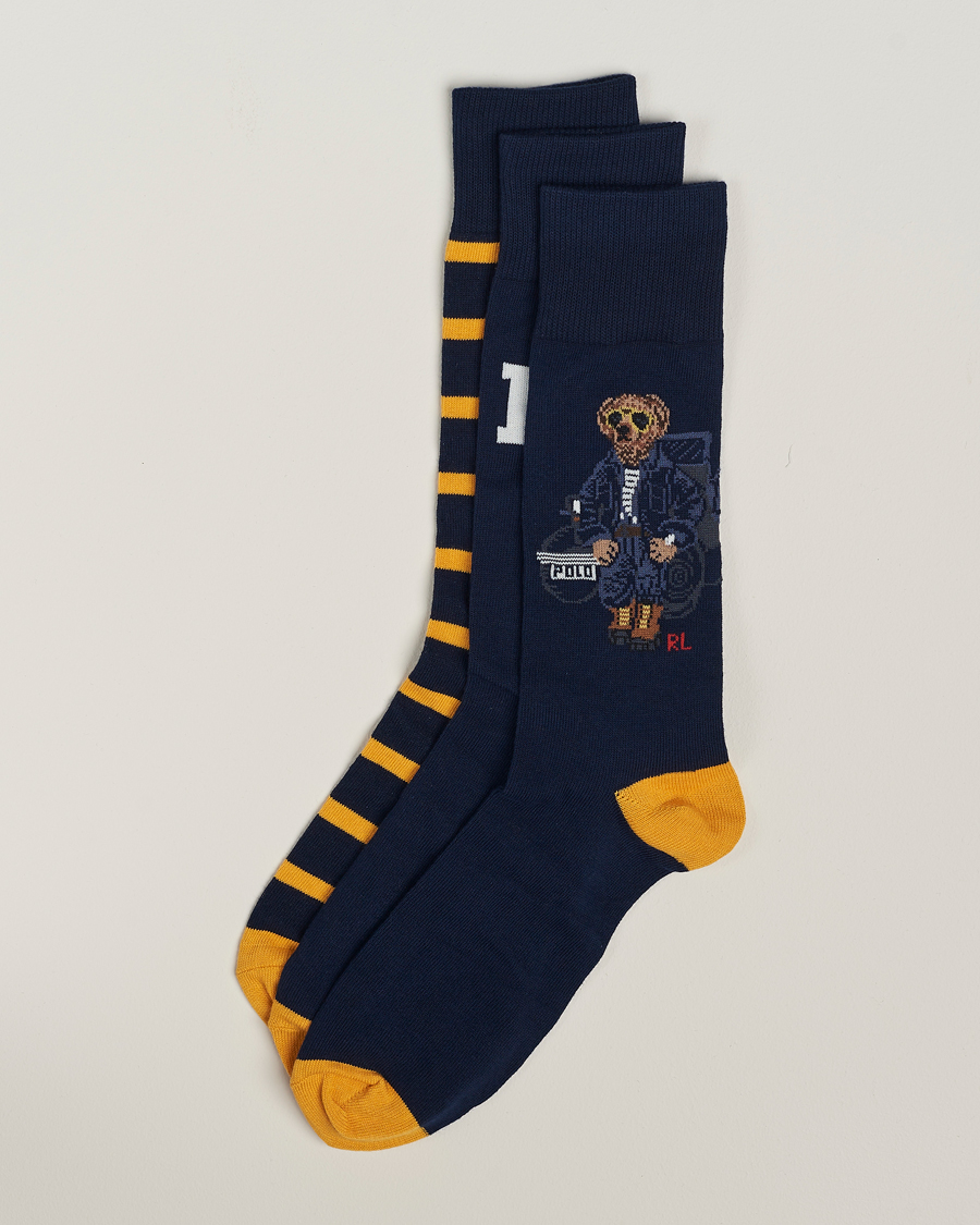Herr | Underkläder | Polo Ralph Lauren | 3-Pack Crew Sock Navy Bear & Stripe