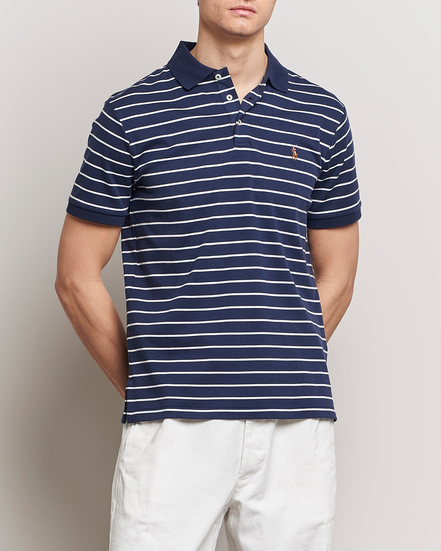 Herr | Pikéer | Polo Ralph Lauren | Luxury Pima Cotton Striped Polo Refined Navy/White