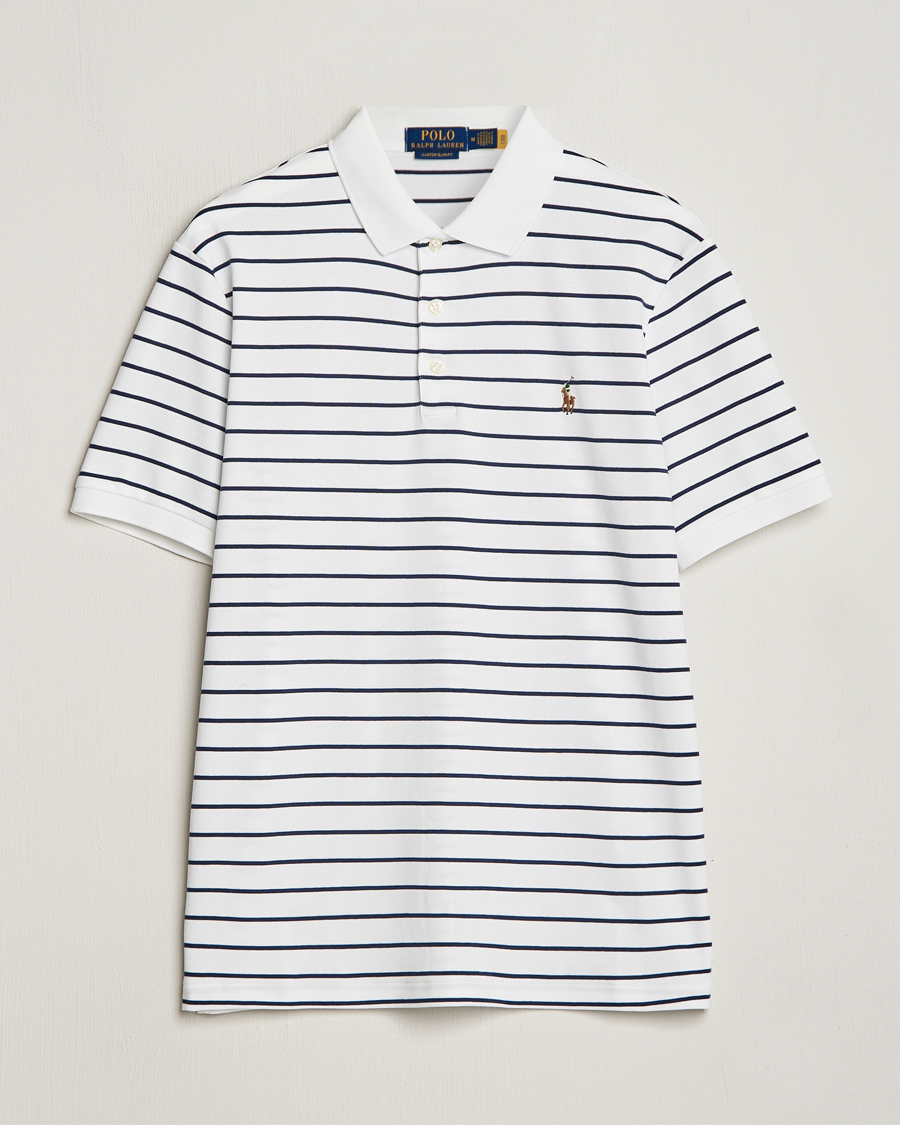 Herr | Pikéer | Polo Ralph Lauren | Luxury Pima Cotton Striped Polo White/Refined Navy