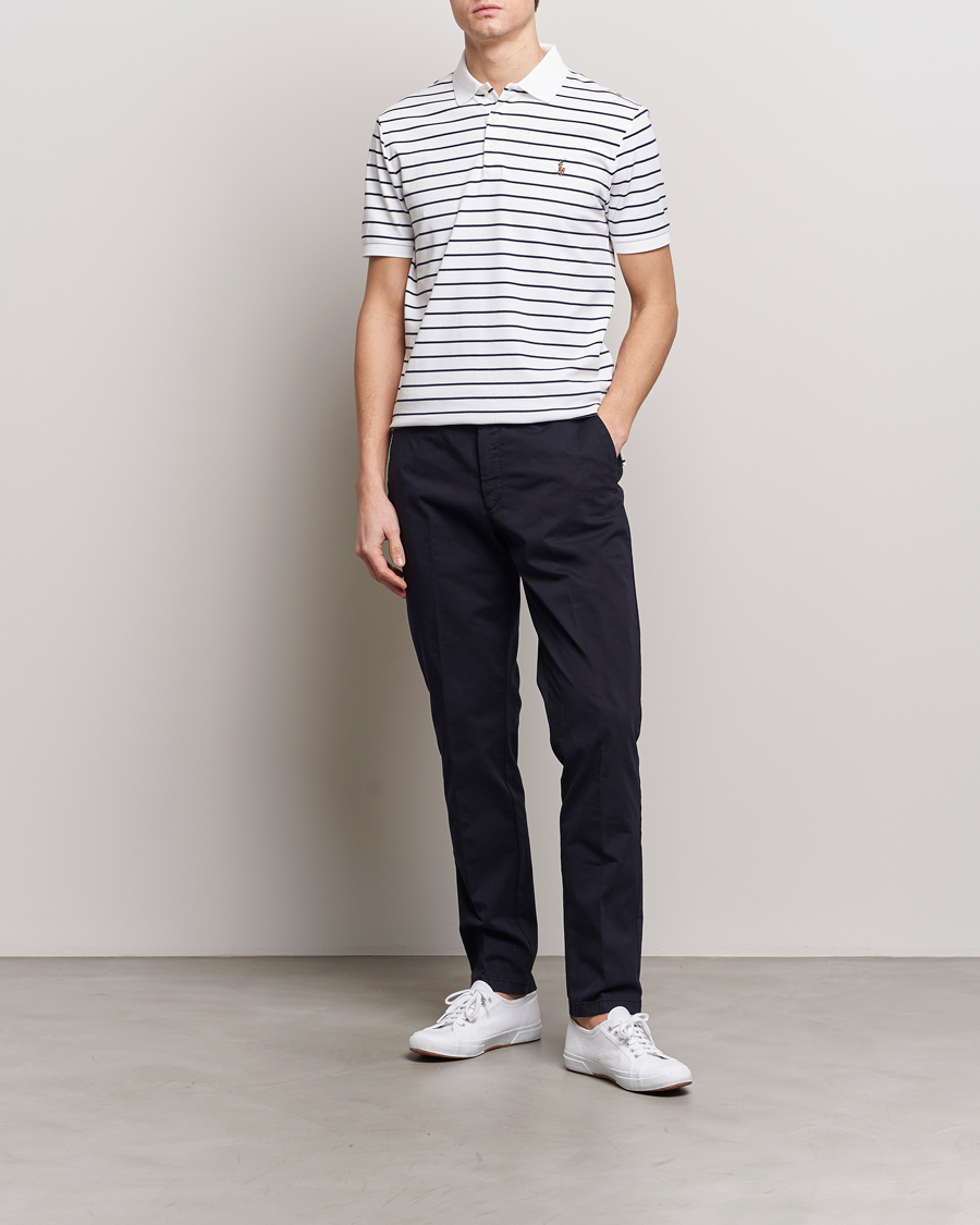 Herr | Pikéer | Polo Ralph Lauren | Luxury Pima Cotton Striped Polo White/Refined Navy