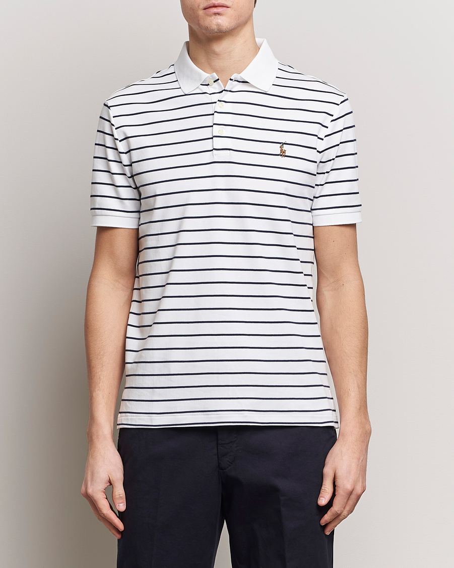 Herr | Kortärmade pikéer | Polo Ralph Lauren | Luxury Pima Cotton Striped Polo White/Refined Navy