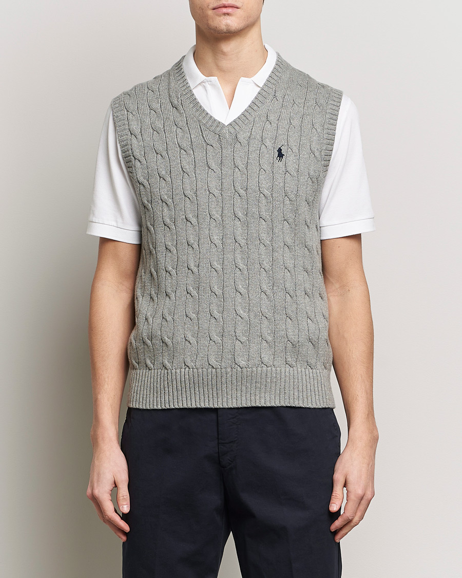 Herr | Västar & Slipovers | Polo Ralph Lauren | Cotton Cable Vest Fawn Grey Heather