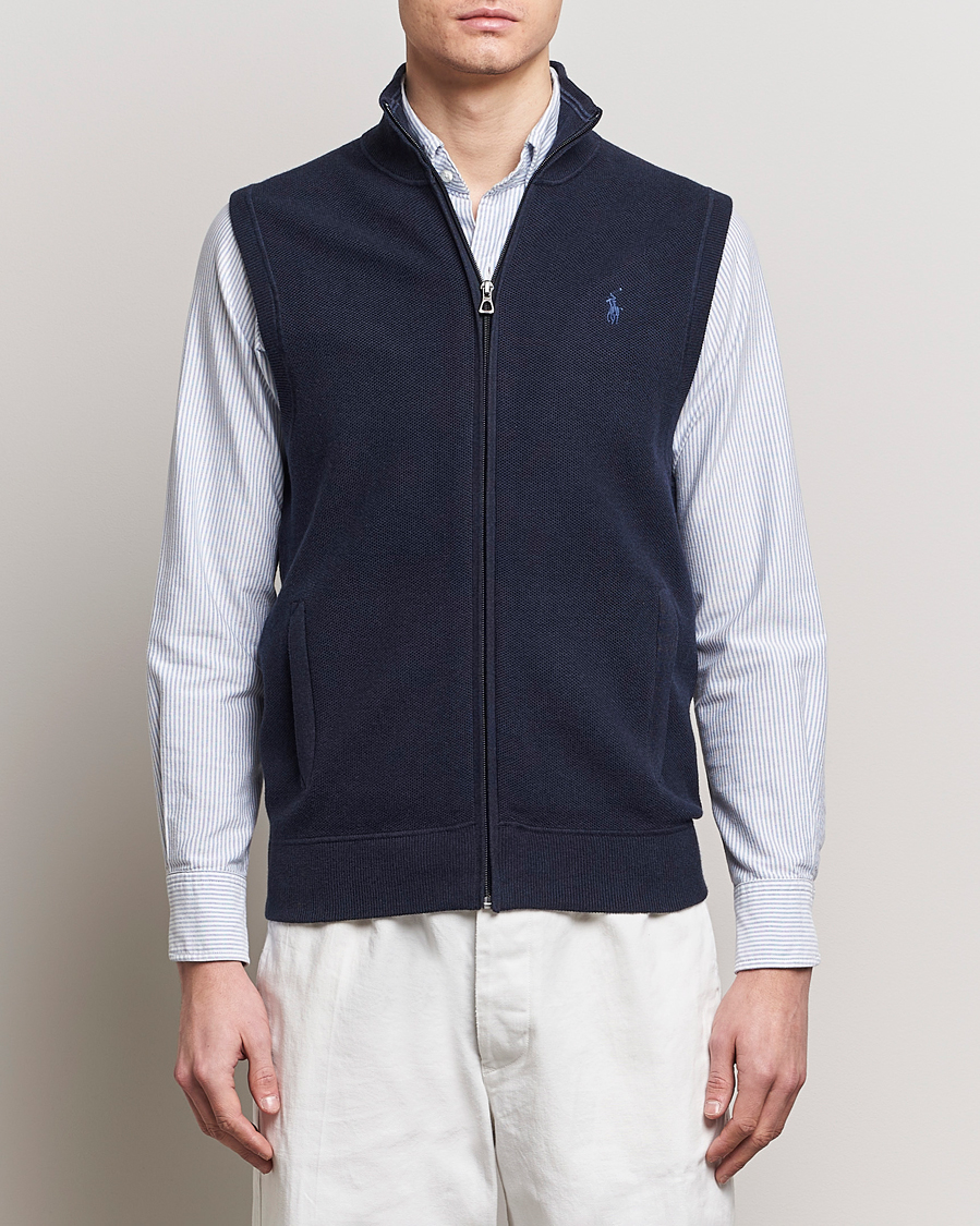 Herr | Västar & Slipovers | Polo Ralph Lauren | Cotton Full-Zip Vest Navy Heather