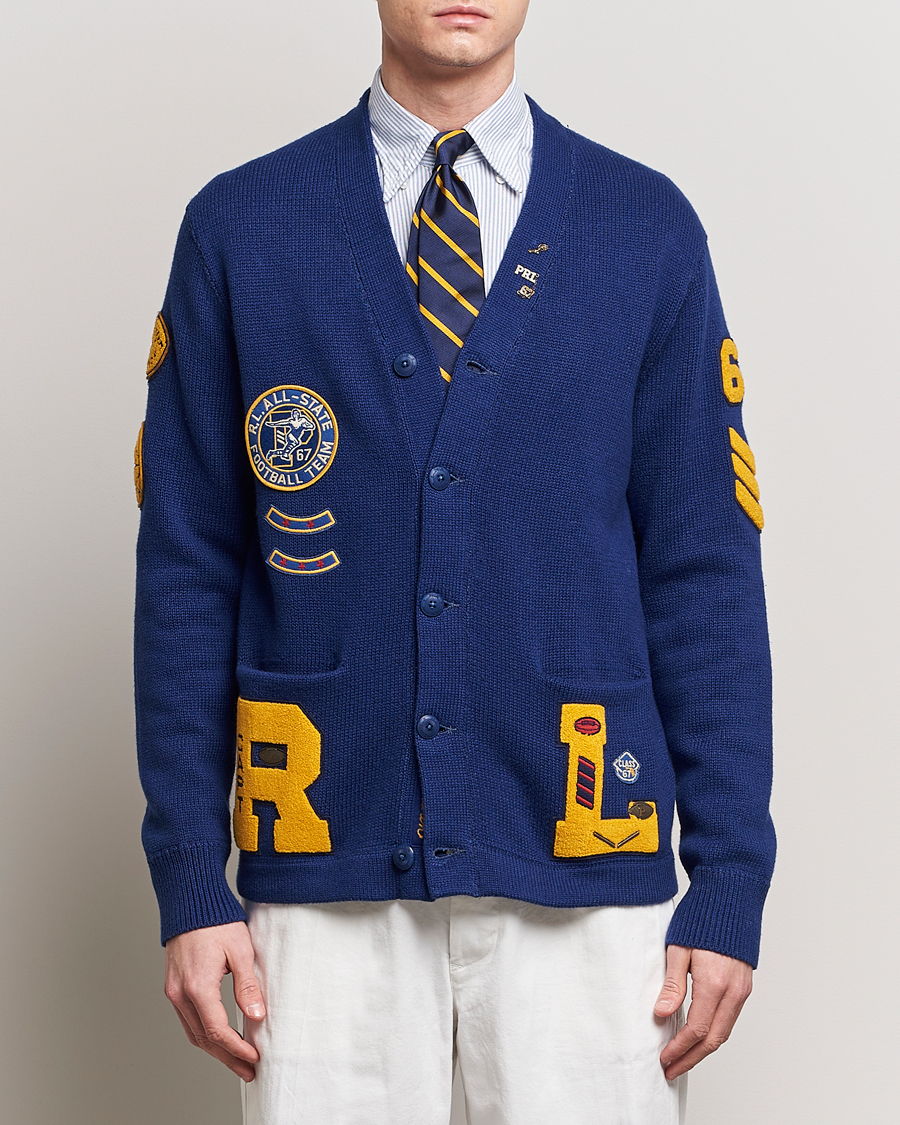 Herr | Rea kläder | Polo Ralph Lauren | Cotton Varsity Patch Cardigan Royal Combo