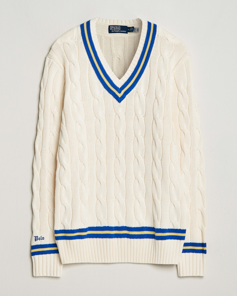 Herr | Tröjor | Polo Ralph Lauren | Cricket Cotton V-Neck Sweater Cream/Navy Stripe