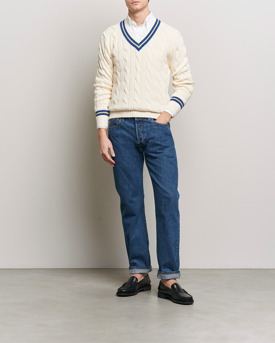 Herr | Tröjor | Polo Ralph Lauren | Cricket Cotton V-Neck Sweater Cream/Navy Stripe